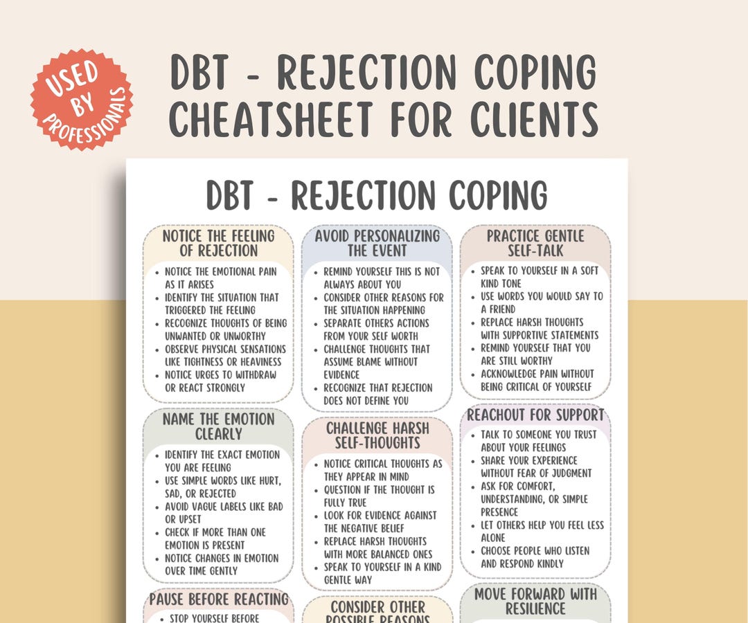 DBT Rejection Coping Cheatsheet, Rejection Sensitivity Worksheet ...