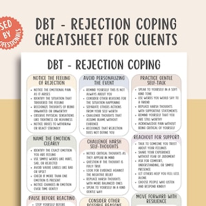 DBT Rejection Coping Cheatsheet, Rejection Sensitivity Worksheet, Emotional Regulation, Social Anxiety Support Guide, Self Worth Planner