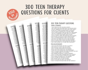 300 Teen Therapy Questions Bundle, Teen Check in Questions for School Counselor, Adolescent Therapy, Teens Questionnaire, Therapy Tools
