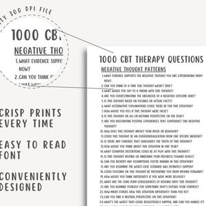 1000 CBT Therapy Questions, Cognitive Behavioral Therapy Resources, Therapy Interventions, Negative Thought Patterns, Self Esteem Worksheets