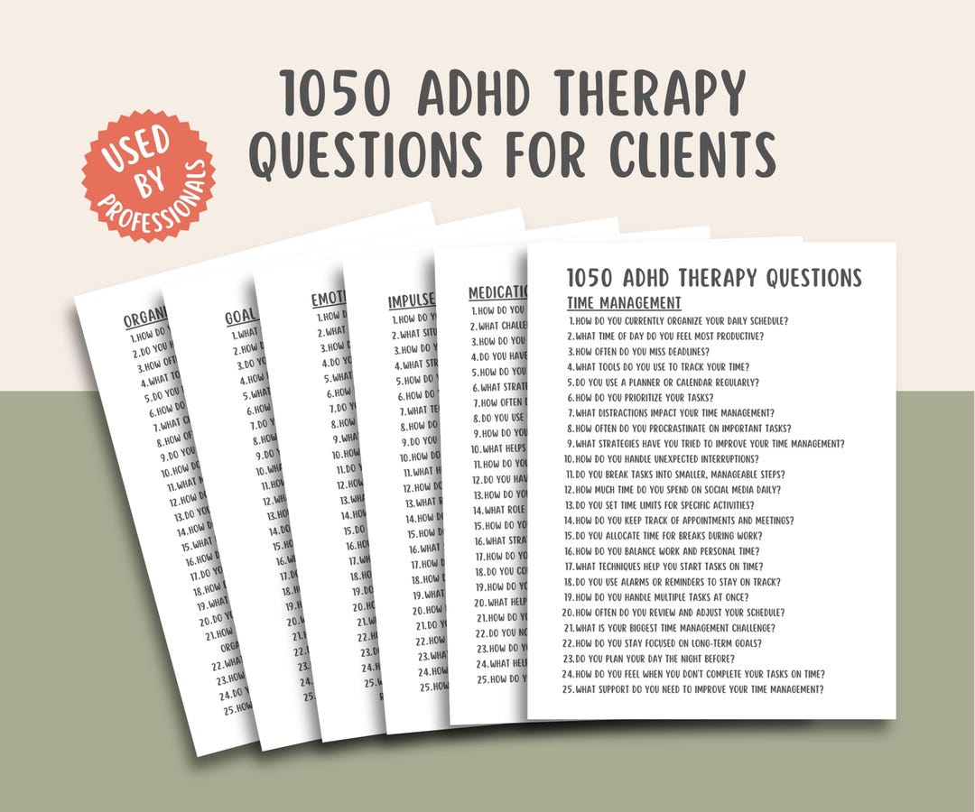 1050 ADHD Therapy Questions Bundle, Time Management, Goal Setting ...