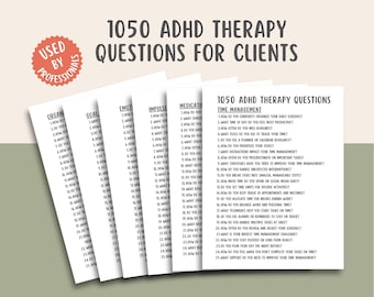 1050 ADHD Therapy Questions Bundle, Time Management, Goal Setting, Sleep Hygiene, Social Skills, Emotional Regulation, Self Regulation