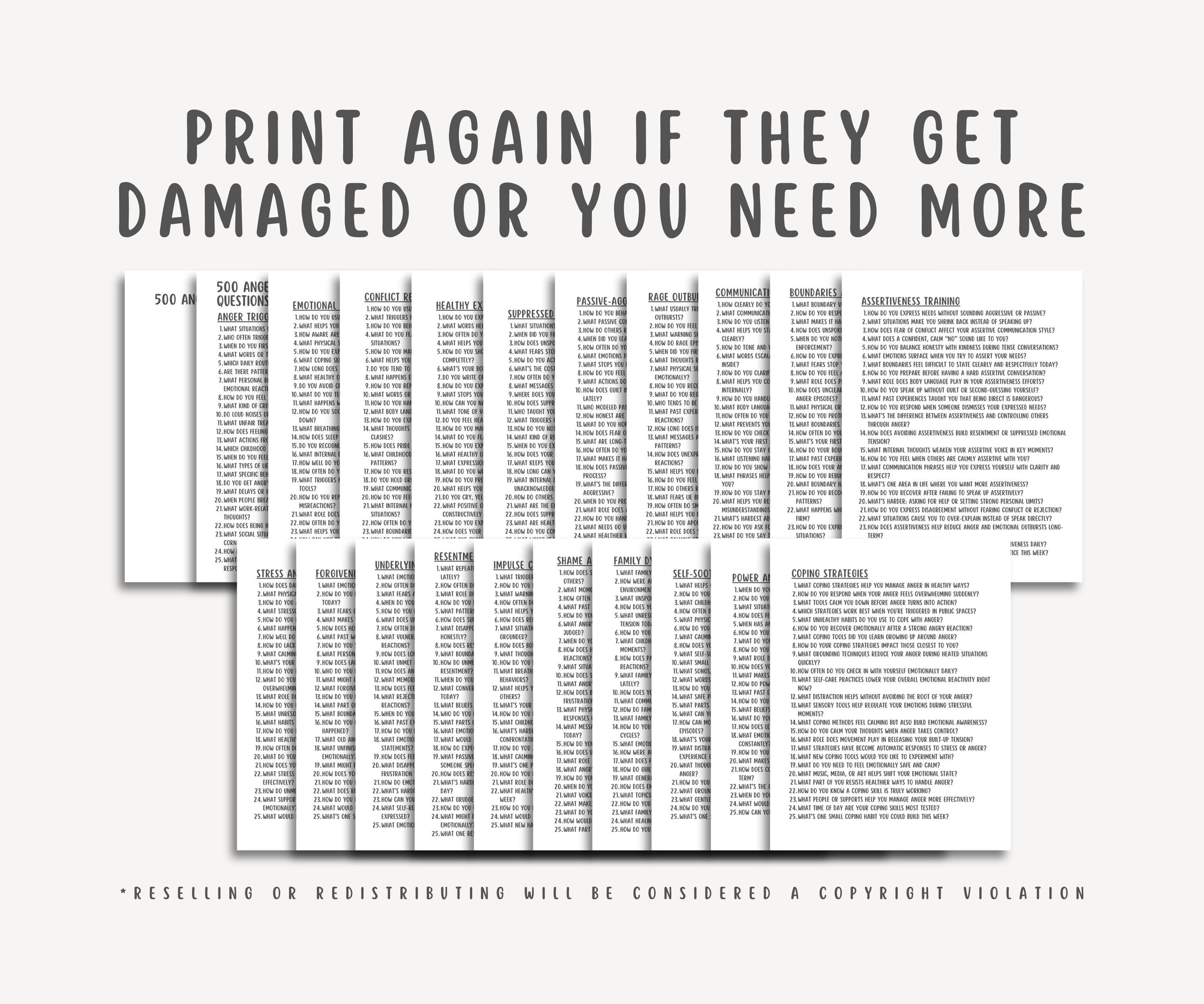 500 Anger Management Therapy Questions, Mental Health Journal, Coping ...
