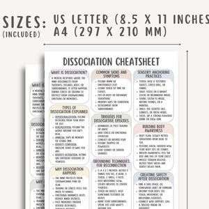 Dissociation Cheatsheet, Trauma Recovery Tool, Grounding Techniques, Mental Health Printable, Therapy Resource, Mind Body Awareness Guide