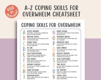 A-Z Coping Skills For Overwhelm Printable, Mental Wellness Toolkit, Stress Relief Guide, Anxiety Support Sheet, Self-Help Worksheet