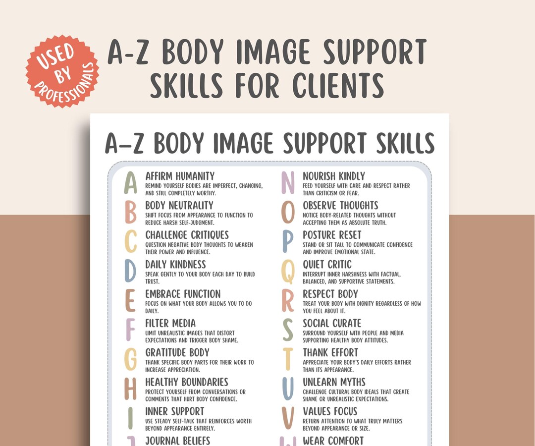 A–Z Body Image Support Skills, Body Acceptance Guide, Self Confidence ...