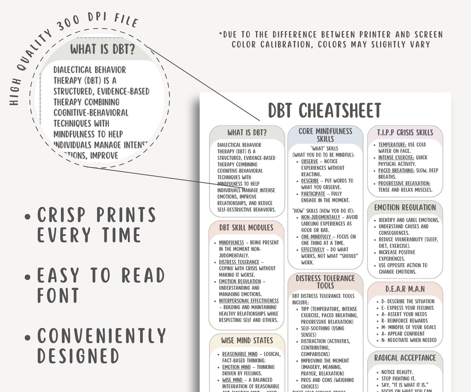 DBT Skills Cheat Sheet PDF, Dialectical Behavior Therapy Guide, Mental ...