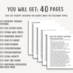 1000 CBT Therapy Questions, Cognitive Behavioral Therapy Resources, Therapy Interventions, Negative Thought Patterns, Self Esteem Worksheets