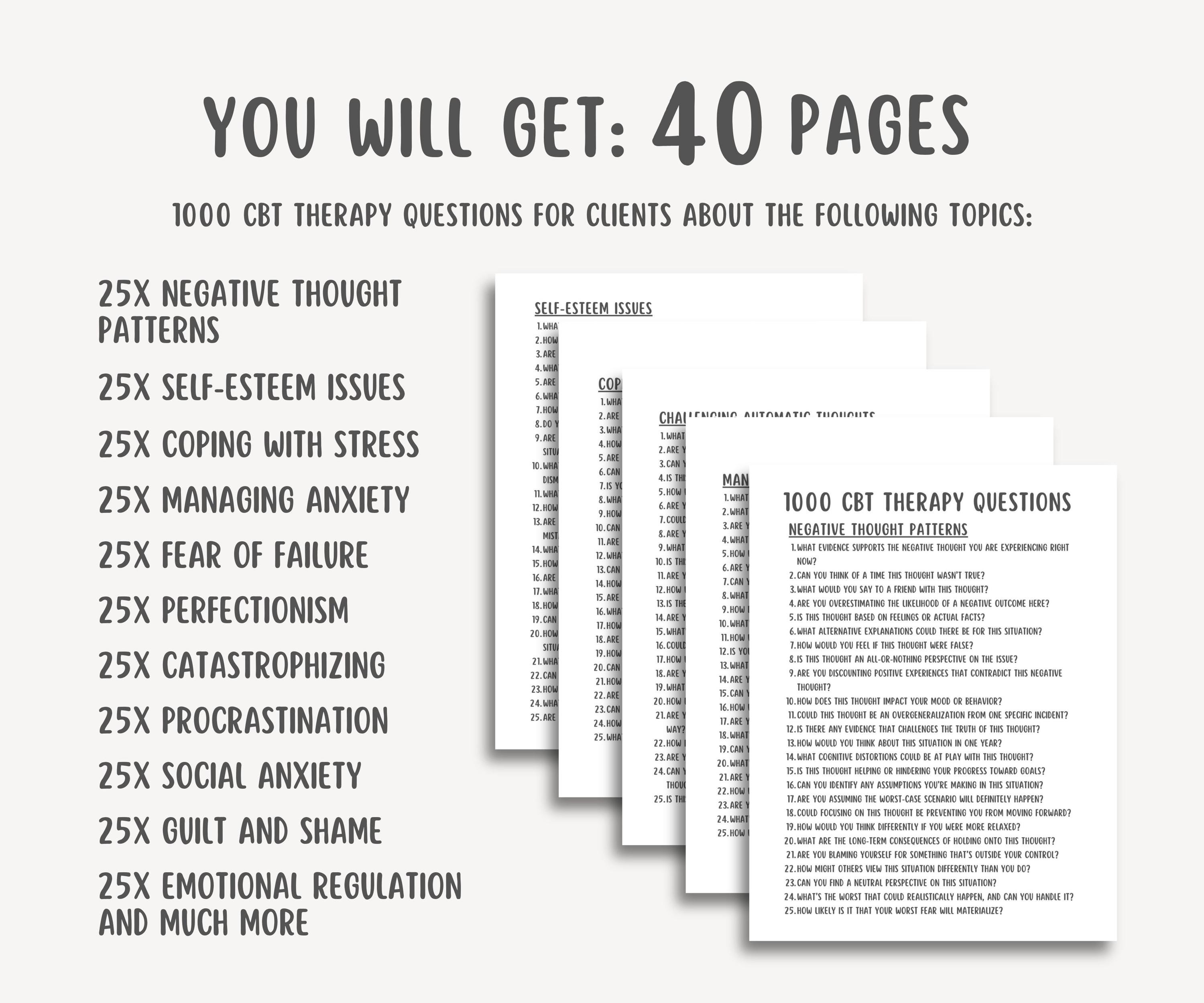 1000 CBT Therapy Questions, Cognitive Behavioral Therapy Resources, Therapy Interventions ...