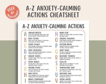 A-Z Anxiety-Calming Actions Printable, Stress Relief Guide, Coping Skills Worksheet, Mental Health Toolkit, Mindfulness, Instant Download