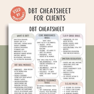 DBT Skills Cheat Sheet PDF, Dialectical Behavior Therapy Guide, Mental Health Printable, DBT Workbook, Therapy Tools, Instant Download