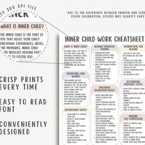 Inner Child Work Cheatsheet, reparenting guide, childhood trauma healing, self healing worksheet, emotional wounds chart, shadow work pdf