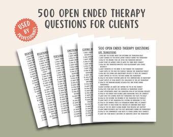 Open Ended Therapy Questions, client conversation prompts, mental health handout, reflection cards, counseling tool, talk therapy printable