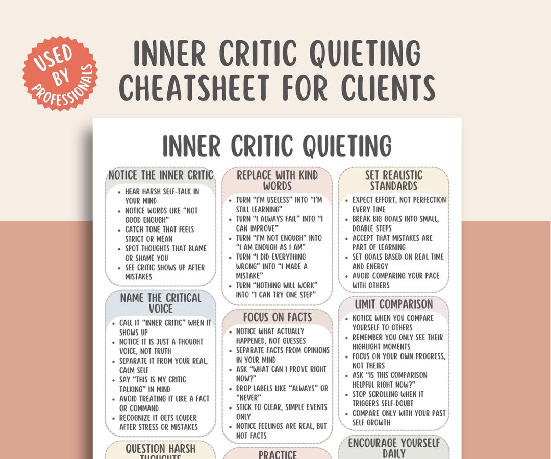 Inner Critic Quieting Cheat Sheet, Stop Negative Self Talk Workbook ...