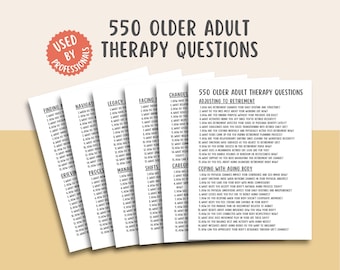 550 Older Adult Therapy Questions, Senior Mental Health, Aging Support PDF, Elderly Wellness Workbook, Printable Counseling Tool