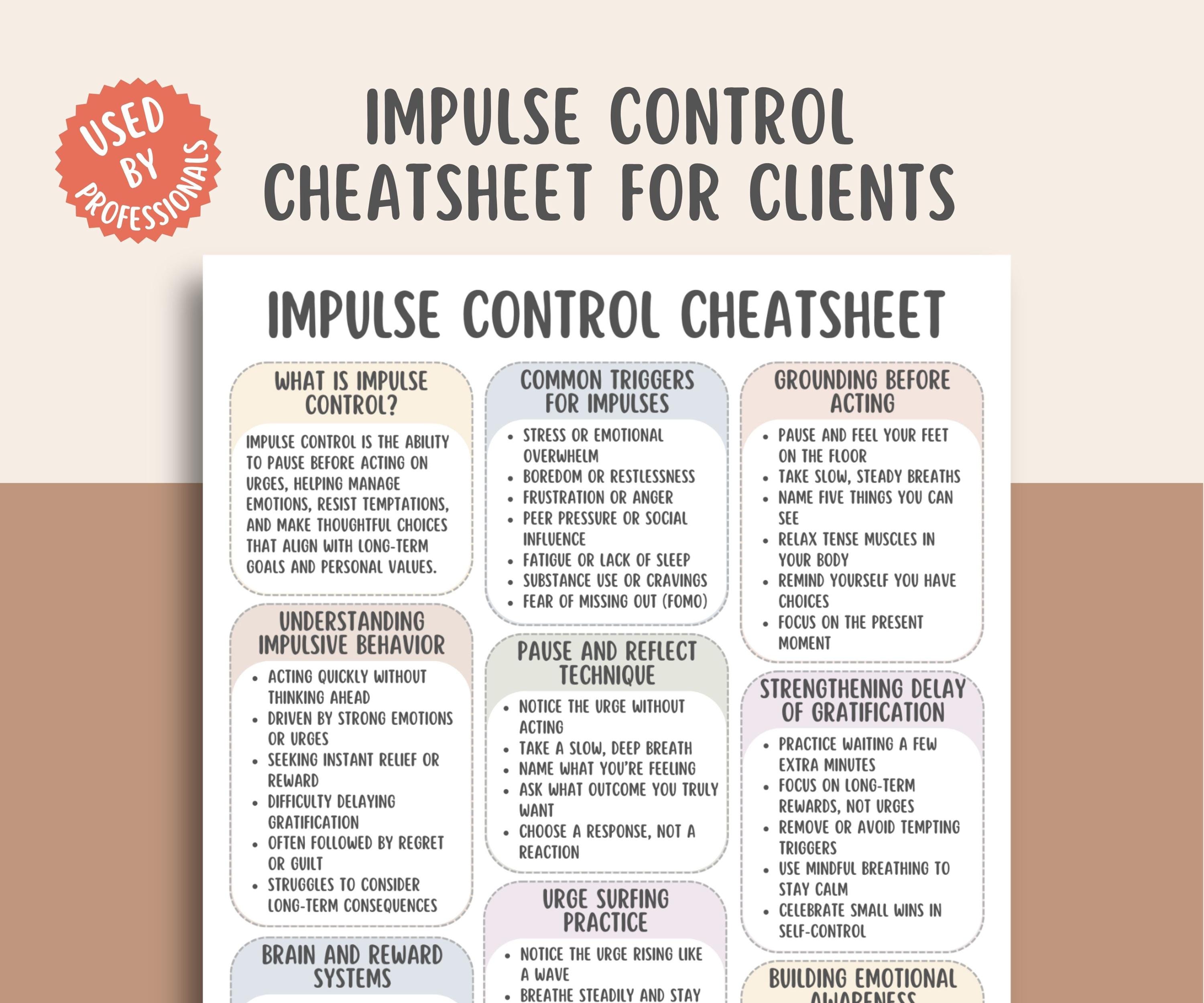 Impulse Control Skills Chart, Emotional Regulation Guide, Mindful ...