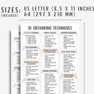 10 Grounding Techniques Cheatsheet, Anxiety Relief Guide, Stress Management, Mindfulness Exercises, Emotional Regulation, Calming Corner