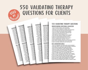 550 Validating Therapy Questions, Mental Health Workbook, Self-Esteem Builder, Printable Counseling Tool, Emotional Support Guide