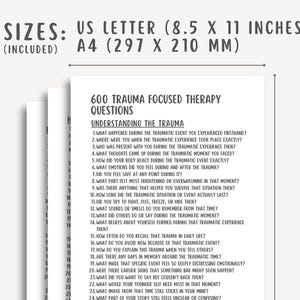 600 Trauma-Focused Therapy Questions, Trauma Healing Prompts, PTSD, Mental Health Worksheets, Shadow Work, Inner Child, EMDR Therapist Tools