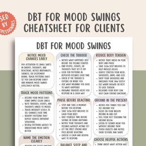 DBT For Mood Swings Cheatsheet, Mood Regulation Worksheet, Emotional Balance Printable, Mood Tracking Guide, Coping Skills Planner PDF