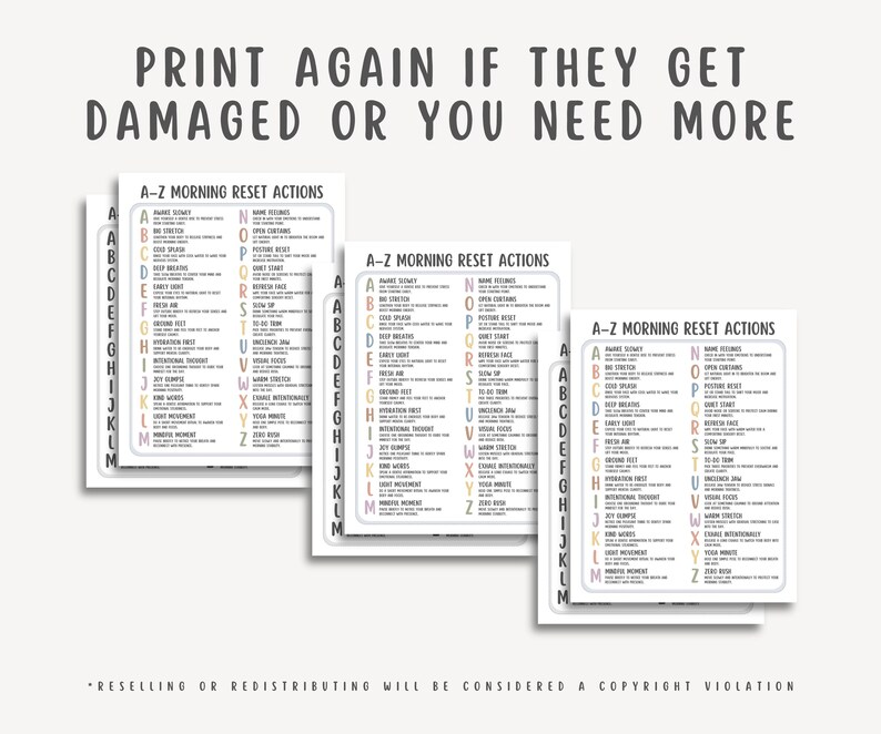 A-Z Morning Reset Actions Cheatsheet, Morning Routine Reset, Nervous ...