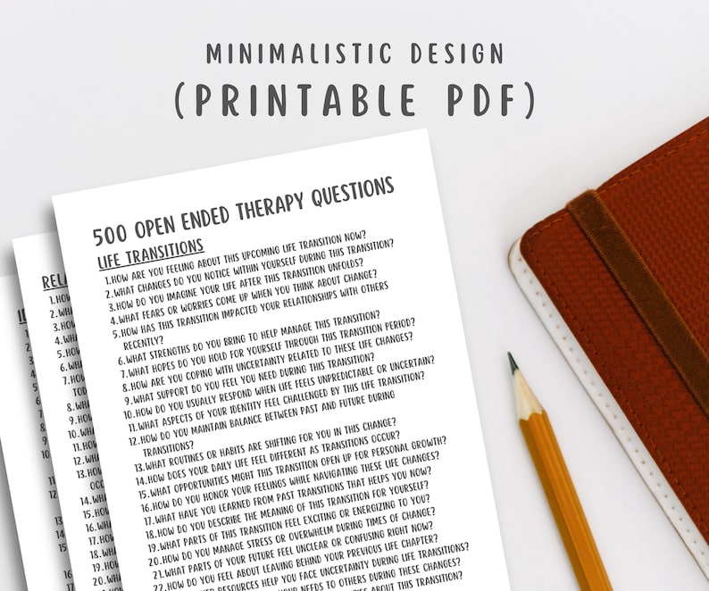 Open Ended Therapy Questions, client conversation prompts, mental health handout, reflection cards, counseling tool, talk therapy printable