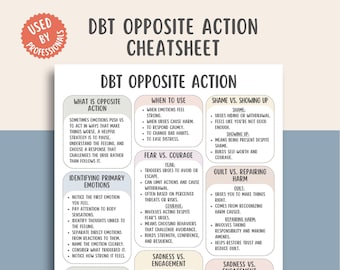 DBT Opposite Action Cheat Sheet PDF, Emotion Regulation, Coping Skills Guide, Mood regulation, Mental Health Printable, Self Help Resource