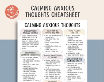 Calming Anxious Thoughts Cheatsheet, Anxiety Relief Guide, Mindfulness Tool, Stress Management Chart, Mental Health Printable, Therapy Aid