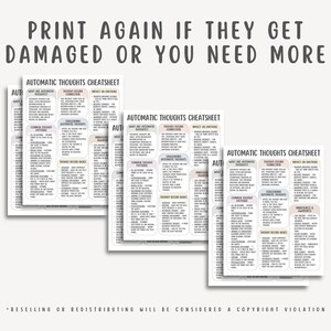 Automatic Negative Thoughts Cheatsheet, CBT Thought Record, Challenging ANTS, Mindfulness and Awareness, Impact on Emotions, Common Patterns