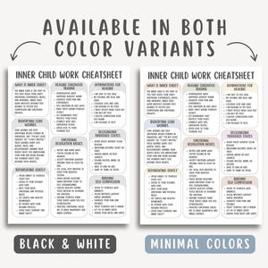 Inner Child Work Cheatsheet, reparenting guide, childhood trauma healing, self healing worksheet, emotional wounds chart, shadow work pdf
