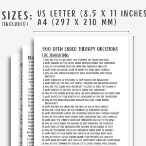 Open Ended Therapy Questions, client conversation prompts, mental health handout, reflection cards, counseling tool, talk therapy printable
