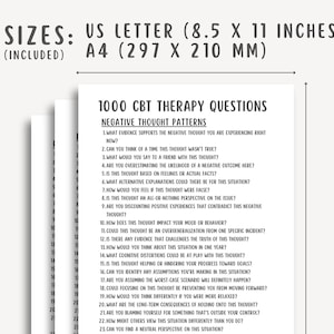 1000 CBT Therapy Questions, Cognitive Behavioral Therapy Resources, Therapy Interventions, Negative Thought Patterns, Self Esteem Worksheets
