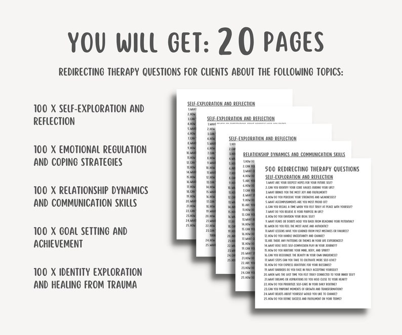 500 Redirecting Therapy Questions, Psychotherapy Reference Sheet ...