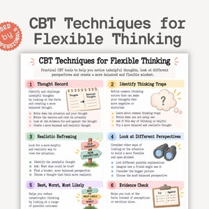 CBT Flexible Thinking Cheat Sheet, Cognitive Flexibility Workbook, Mindset Shift Guide, Thought Reframing Tool, Anxiety Relief Skills Print