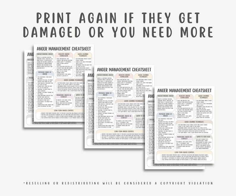 Anger Management Cheatsheet, Emotional Regulation, Mental Health Printable, Self Regulation Tool, Anger Coping Worksheet, Guide for Adults