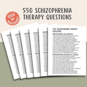 K&ouml;nnte beinhalten: Ein Stapel wei&szlig;er Karten mit dem Text "550 Schizophrenie-Therapiefragen" in Schwarz. Die Karten sind f&auml;cherf&ouml;rmig angeordnet, mit einem roten Kreis mit der Aufschrift "Verwendet von Fachleuten".