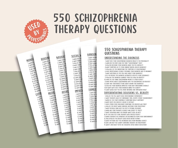 550 Schizophrenia Therapy Questions, Mental Health Printable, Psychosis Workbook, Therapist Resource, CBT Tool, Instant Download