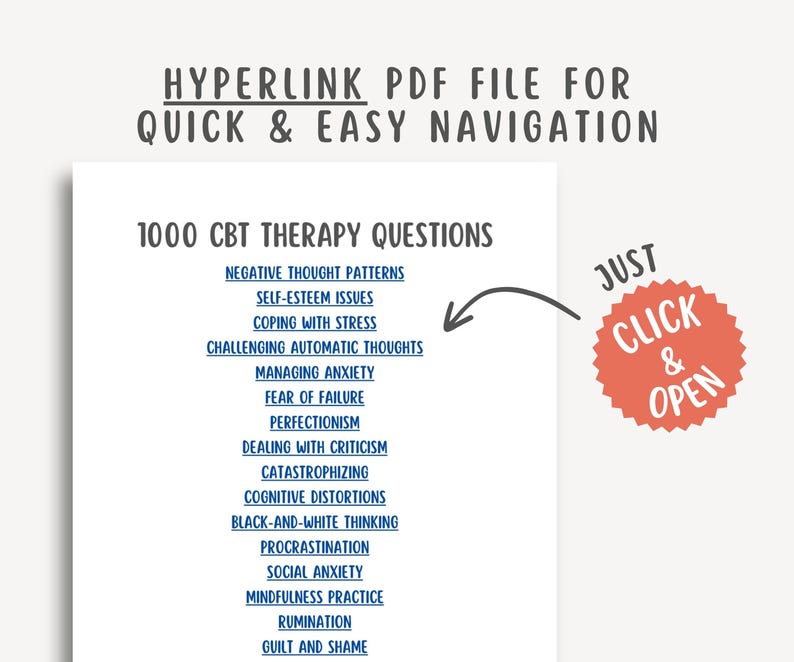 1000 CBT Therapy Questions, Cognitive Behavioral Therapy Resources, Therapy Interventions, Negative Thought Patterns, Self Esteem Worksheets