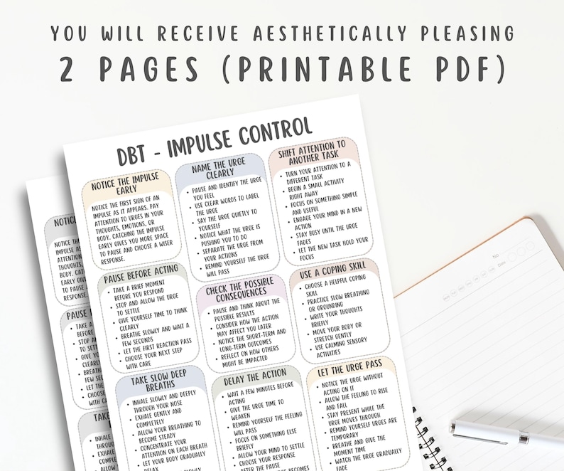 DBT Impulse Control Cheatsheet, Urge Management Worksheet, Self Control ...