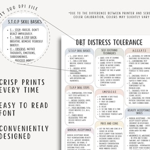 DBT Distress Tolerance Skills Cheat Sheet PDF, Therapy Worksheet, Mental Health Tool, Coping Skills Guide, Printable Self Help Decor