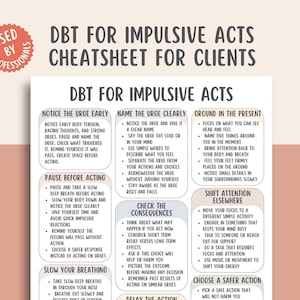 DBT Für Impulsive Taten Spickzettel, Arbeitsblatt zur Impulsekontrolle, Drangmanagement zum Ausdrucken, Handbuch zur Verhaltensregulierung, Planer für Bewältigungsfähigkeiten