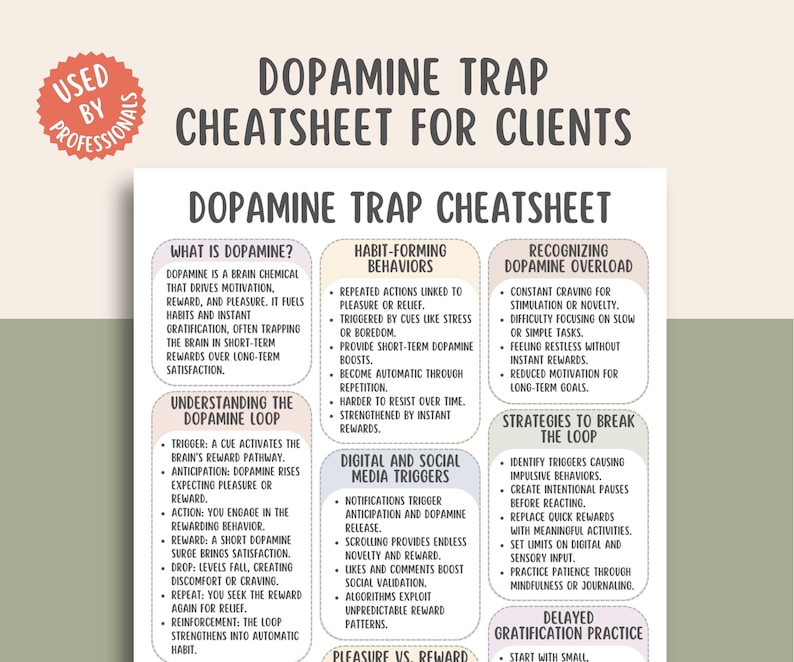 Curated visual reference: Visual Reference: Dopamine Trap Cheatsheet Instant Gratification Guide Digital Detox