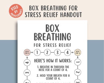 Box Breathing for Stress Relief Handout, Breathwork Guide, Anxiety Coping, Relaxation Exercises, Mindfulness Practice Sheet, Calmness Aid