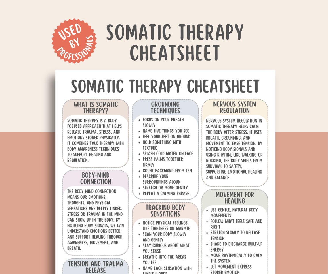 Somatic Therapy Cheatsheet, Body-based Healing Guide, Nervous System ...