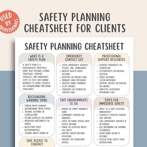 Può includere: Un promemoria per la pianificazione della sicurezza per i clienti, con sezioni su piani di sicurezza, contatti di emergenza e risorse di supporto professionale. Include il riconoscimento dei segnali di avvertimento e i passaggi per la sicurezza immediata.