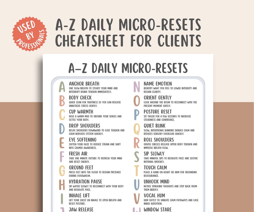 Stress Reset Routine A-Z Daily Micro-resets Cheatsheet, Stress Reset Guide, Mindfulness ...