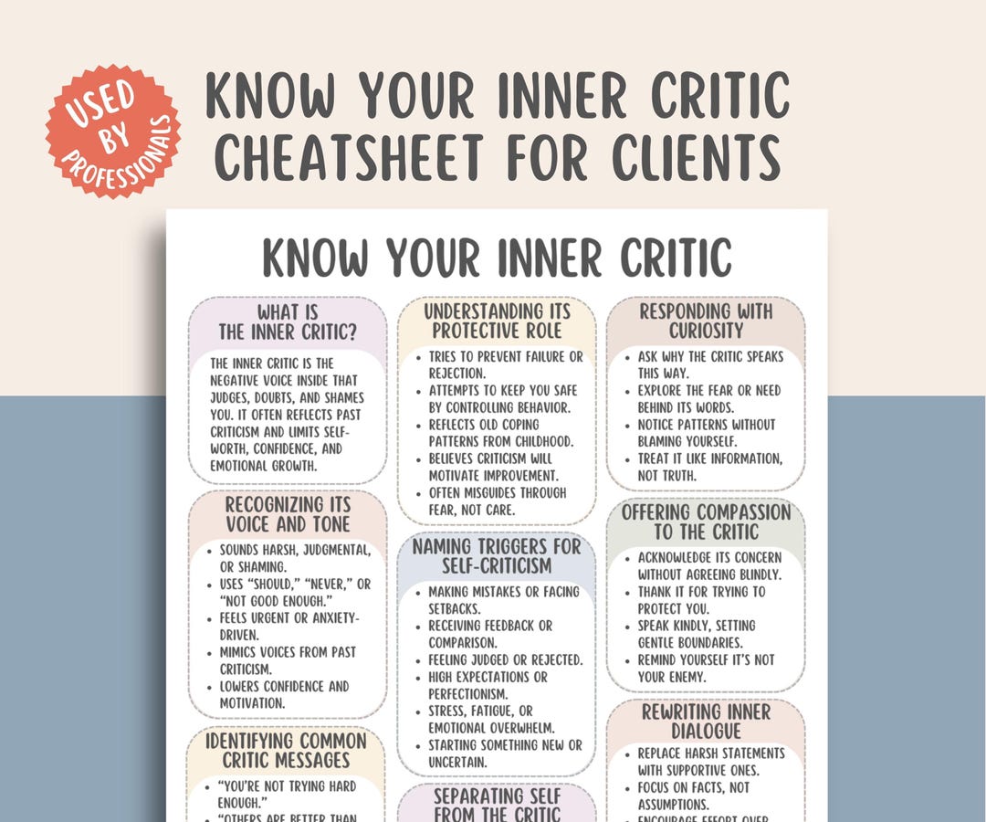 Inner Critic Worksheet.pdf Know Your Inner Critic Cheatsheet, Self Awareness, Negative Thought ...