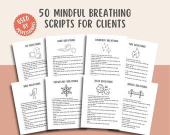 50 Mindful Breathing Scripts, Scripted Meditation, Breathing Exercises, Therapy Office Decor, Calm Down Corner, SEL Behavior Management