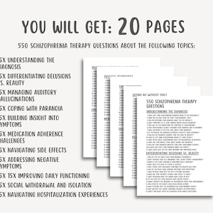 550 Schizophrenia Therapy Questions, Mental Health Printable, Psychosis Workbook, Therapist Resource, CBT Tool, Instant Download