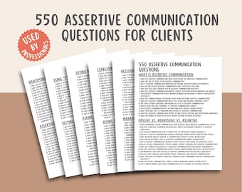 550 Assertive Communication Questions, Therapy Worksheets, Social Skills Activities, Counseling Tools, Mental Health PDF Printables